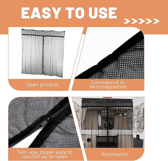 Van Bug Screen High Roof Mosquito Bug Net for Camping Screen Universal Size Mosquito Net Center Zipper Closure with Zipper Van Camping(Large, 83 x 60 Inch)