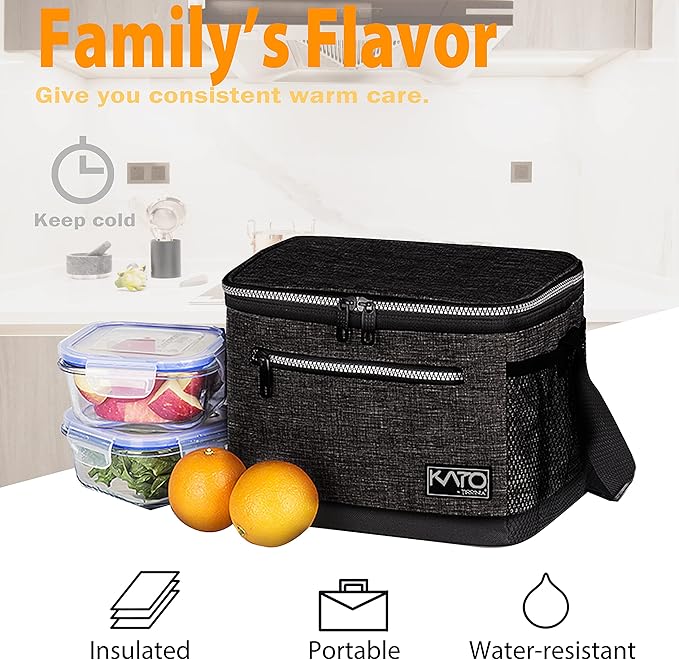 Tirrinia Insulated Lunch Box for Men/Women, Leakproof Thermal Lunch Bag for Office Picnic Work Beach Camping, Reusable Lunch Cooler Tote for Adult, Black