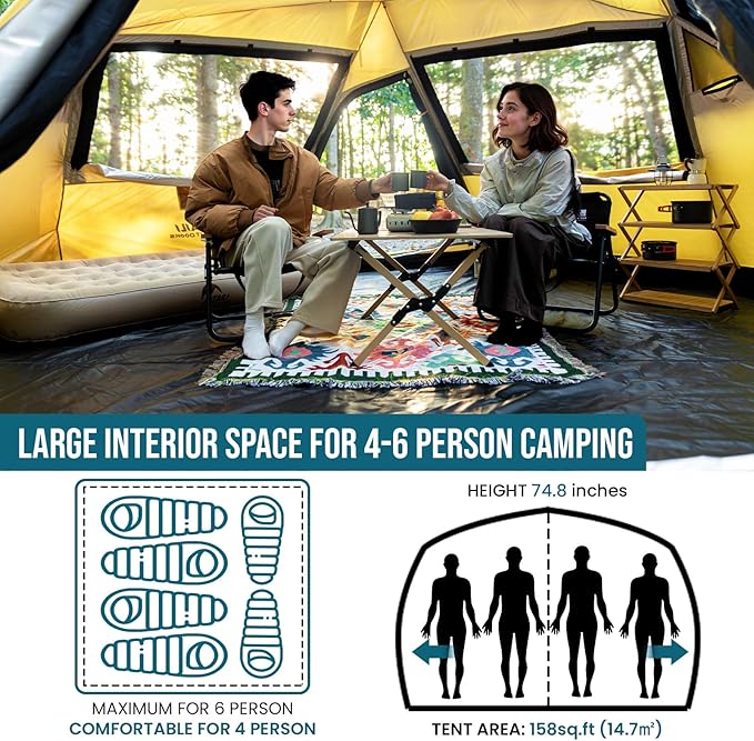 TAILI Inflatable Blow Up Tent for Camping with Hand Pump for 4/8 Person, Easy Setup Outdoor Inflatable Oxford Waterproof Air Tent House for Family Camping Adult