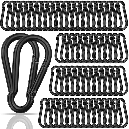 100Pcs Blcak M6 Spring Snap Hooks Carabiner, 2-3/8" Carabiner Clip, Heavy Duty Small Carabiner, 260LBS Holding Capacity Carbon Steel Snap Clip Hook for Swing Hammock Gym Outdoor Hiking Camping