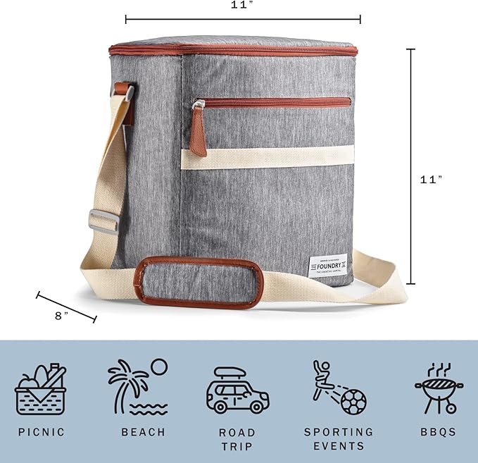 Fit & Fresh Foundry Soft Cooler Bag Insulated Leak Proof, 12 Can Small Soft Sided Cooler Bag for Men and Women, Portable Travel & Beach Cooler Bag with Removable Hard Liner, Stain Resistant