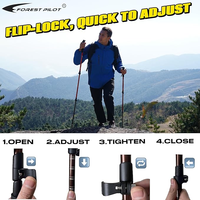 Trekking Poles - Lightweight 7075 Aluminum with Flip Lock & All Terrain Accessories - Pair of 2 Walking Sticks for Hiking with EVA or Beech Wood Grip