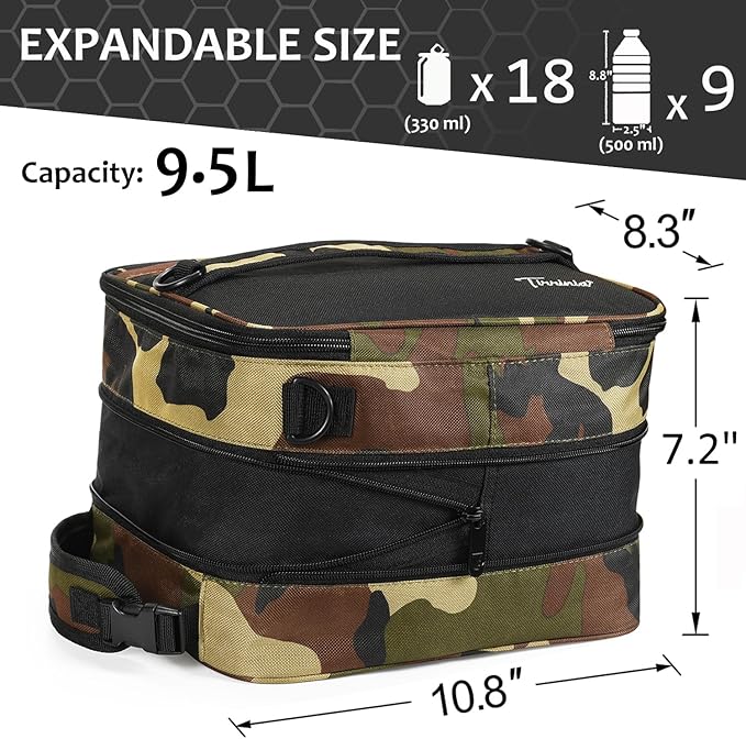 Tirrinia Expandable Insulated Lunch Bag, Leakproof Flat Lunch Cooler Tote with Shoulder Strap for Men and Women, Suitable for Work & Office, Camo