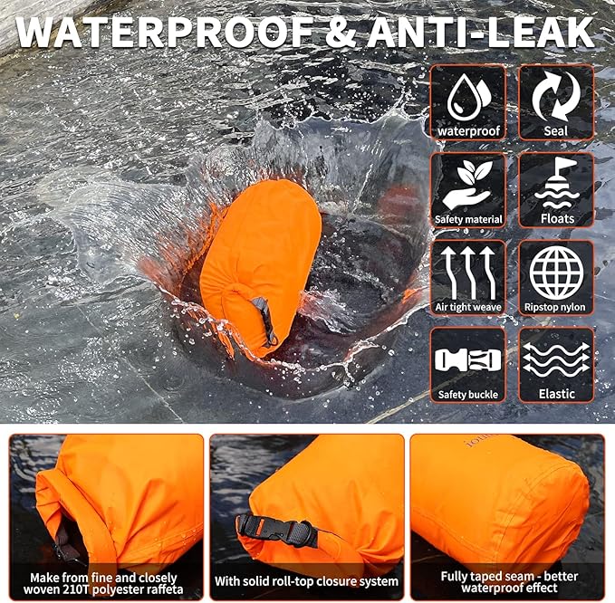 R2Depot Waterproof Dry Bag, 5L/10L/20L/40L/70L Dry Storage Bag for Kayaking, Gym, Hiking, Swimming (Green, 5L)