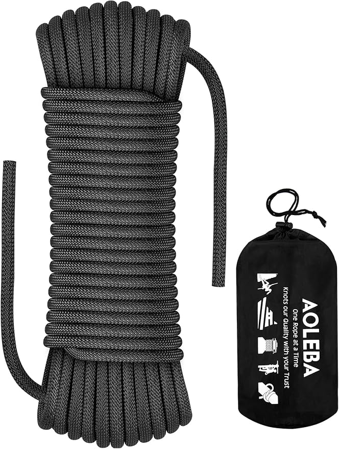 AOLEBA 8.5mm Static Climbing Rope, Outdoor Rock Climbing Ropes, Heavy Duty Rappelling Rope for Fire Rescue, Escape, 10M(32Ft) 20M(64Ft) 30M(96Ft) Ice Climbing Equipment & Parachute Accessories