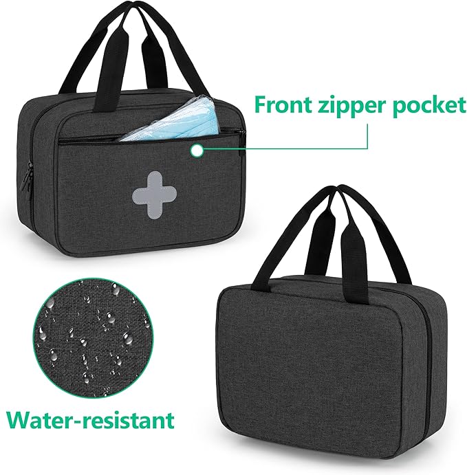 CURMIO Small First Aid Bag, Empty Emergency Trauma Kit Organizer Bag for Hiking, Camping, Car, Travel, Home and Outdoor, Black, BAG ONLY, Patent Pending