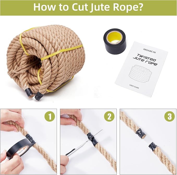 Jute Rope Heavy Duty 2 Inch 50 Feet, Natural Hemp Rope, Twisted Hemp Rope for Crafts, Gardening, Bundling, Climbing, Hammock, Nautical rope, Tug of War rope, Railings, Home Decorating (2 Inch×50 Feet)