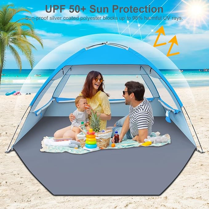 Gorich Beach Tent Sun Shelter for 3/4-5/6-7/8-10 Person with UPF 50＋ UV Protection, Lightweight & Easy Setup Beach Shade Canopy, Portable Beach Shade Tent Beach Cabana