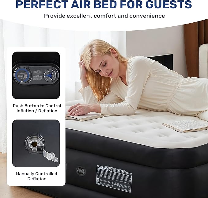YSSOA Queen Camping Air Mattress with Built-in Electric High-Speed Pump, 18" Bed Height, Blow Up Inflatable Airbed with Carrying Bag for Home Guests & Travel, Waterproof Foldable Portable