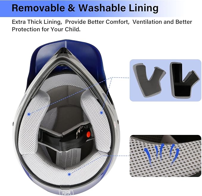 TCT-MOTORPARTS DOT Youth Helment Kids Four Wheeler Riding Helmet Motocross ATV Helmets Offroad Street Dirt Bike Go-Kart BMX MX Full Face Helmet Blue Flame X-Large Size