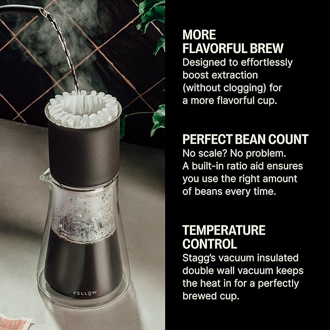 Fellow Stagg Pour-Over Coffee Dripper 20 oz [XF], For Brewing a 20 oz cup of Coffee, Stainless Steel Double Wall Vacuum Insulated, Non-Clogging, Fast Drip, Portable Coffee Maker + 20 Filters