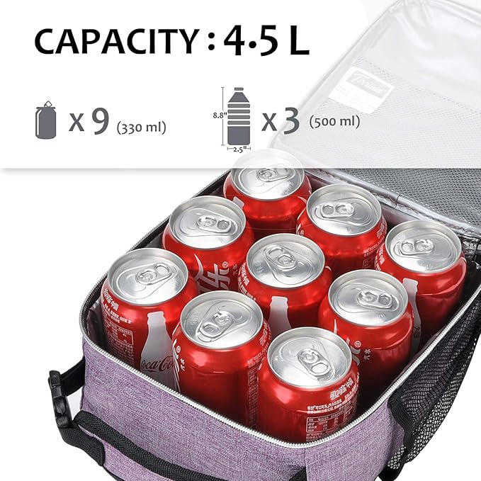 Tirrina Insulated Lunch Box for Men Women, Portable Thermal Small Lunch Bag for Office Work Picnic, Reusable Compact Lunchbox Cooler Tote for Adults, Purple