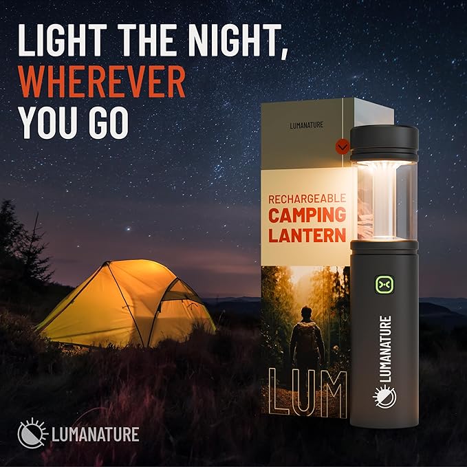 Rechargeable Camping Lantern – LED Outdoor Light with Flashlight & Lantern Modes, Magnetic Base & Hanging Hooks – Waterproof Emergency Light for Camping Backpacking Hiking & Power Outages - Black