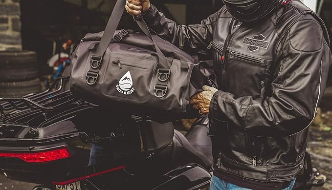 Skog Å Kust Duffelsak Heavy Duty Waterproof Duffel - Gear Bag for Sports, Travel, & More - 40L, Black Moto Edition