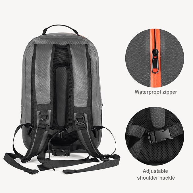 CONTAIL 25L IPX7 Submersible Dry Bag Backpack,Waterproof Travel Laptop Bag with Airtight Zippers for Boat,Fishing,Kayak