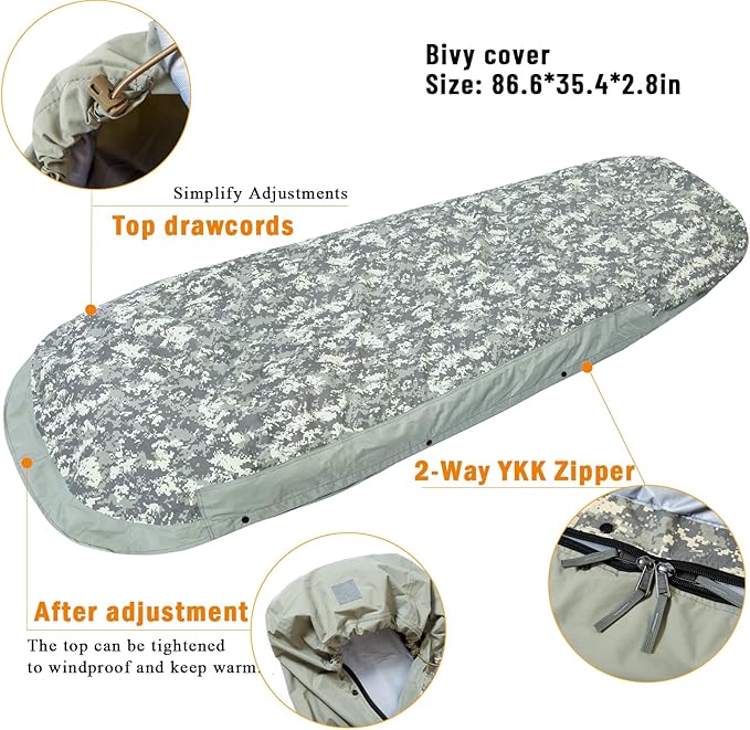 MT Army Military Modular Sleeping Bags System, Multi Layered with Bivy Cover for All Season, Woodland/Multicam