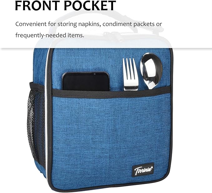 Tirrina Insulated Lunch Box for Men Women, Portable Thermal Small Lunch Bag for Office Work Picnic, Reusable Compact Lunchbox Cooler Tote for Adults,Dark Blue