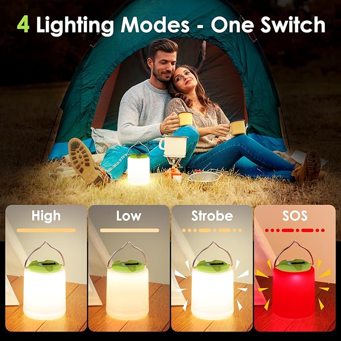LED Camping Lantern, Rechargeable Camping Light, 4 Modes Outdoor Flashlights Lanterns with 1000LM, Water Resistant Portable Emergency Camp Light for Hurricane Hiking Survival Kits - Green
