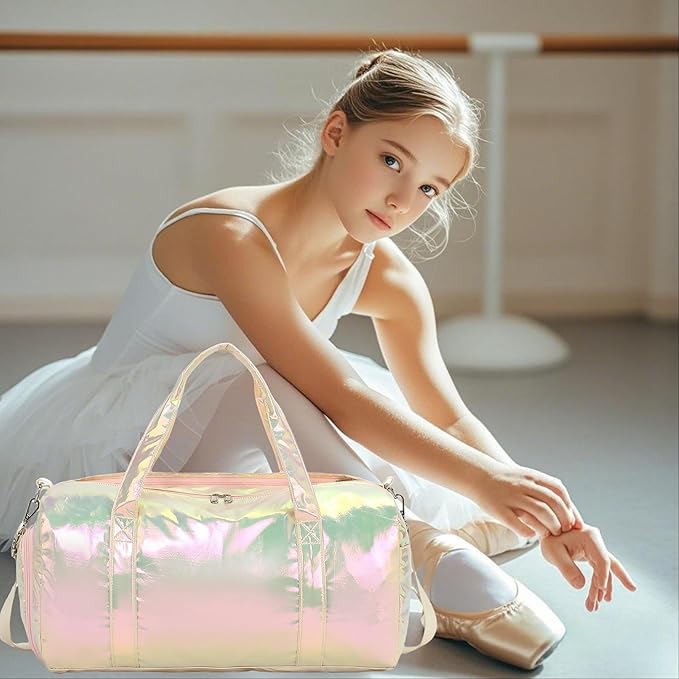 Gym Sports Duffle With Wet Pocket, Dance and Overnight Bag With Waterproof Shoe Pouch and Air Hole for Girls, Kids, Women - Travel Foldable