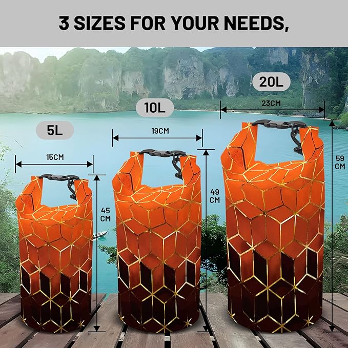Waterproof Dry Bag,Roll Top Geometric Ombre Small Waterproof Backpack 5L/10L/20L Floating and Lightweight Bags for Kayaking, Boating, Fishing, Swimming and Camping