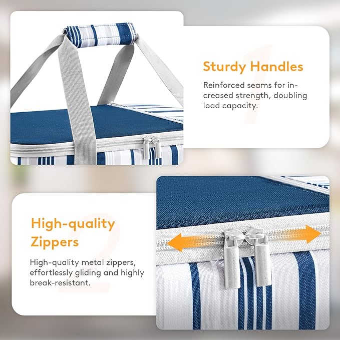 Double Decker Insulated Casserole Carrier for Hot or Cold Food, Lasagna Holder Tote for Potluck Parties/Picnic/Cookouts, Fits 9"x13" Baking Dish, Blue