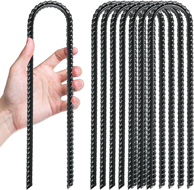 Gtongoko Trampolines Wind Stakes 8 Pack 12 Inch,Heavy Duty U Shaped Rebar Tent Stakes Ground Anchors Galvanized Steel Safety Trampoline Anchors for Camping Tents, Soccer Goals