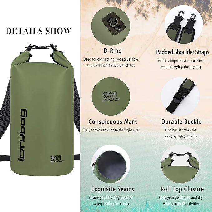 IDRYBAG Dry Bags for Kayaking Waterproof 2L/5L/10L/15L/20L, Small Dry Bag Waterproof Floating, Dry Sack Waterproof Bag for Paddleboarding Travel
