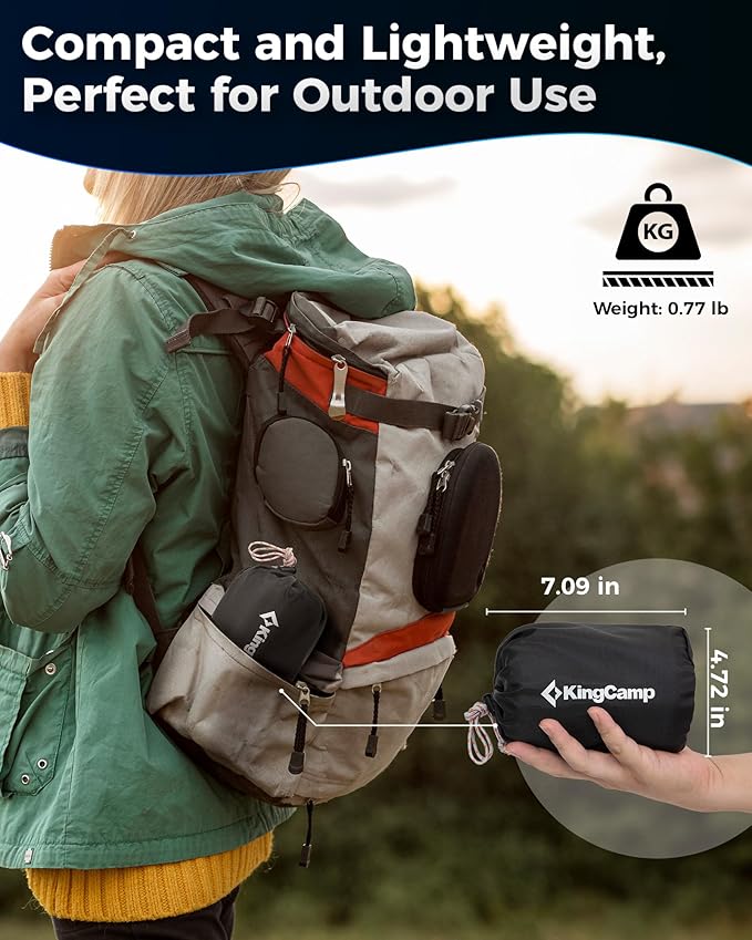 KingCamp Camping Pillow, Inflatable Ultralight Travel Outdoor Large Pillow with Air Chamber & Removable Memory Foam Lightweight Cover for Backpacking Hiking Road Trip Airplane Sleeping Solution