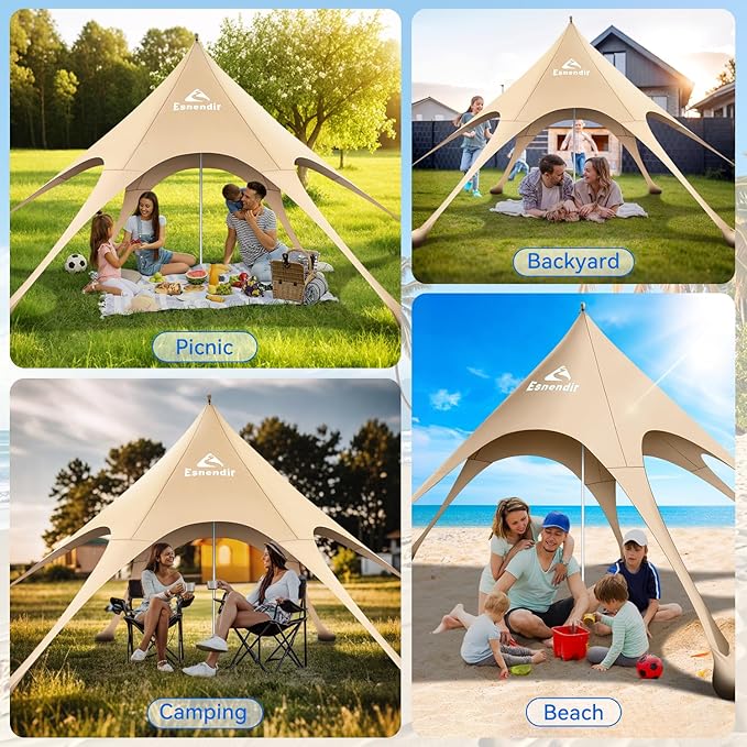 Beach Tent Sun Shelter & Portable Beach Canopy UPF 80+ UV Protection, Beach Shade Canopy with 6 Sandbags, Sand Shovel Ground Pegs for Outdoor Camping, Picnics (Beige,12x12FT)