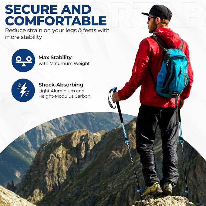 Adventure Pro Trekking Poles for Hiking - Anti Slip Collapsible Walking Sticks for Travel with Cork and Eva Grip, Lightweight Hiking Poles for Men and Women, 2 Sticks in 1PACK