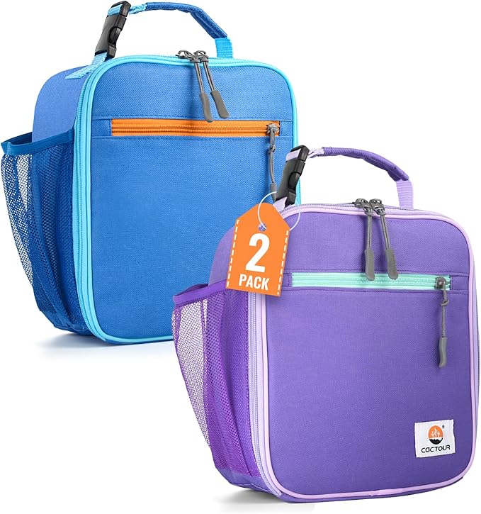 Lunch Box Kids,2 Packs Insulated Lunch Bag for Girls Boys,Soft Bag Mini Cooler Back to School Thermal Reusable Lunch Bag for Work School Picnic (Blue & Purple)