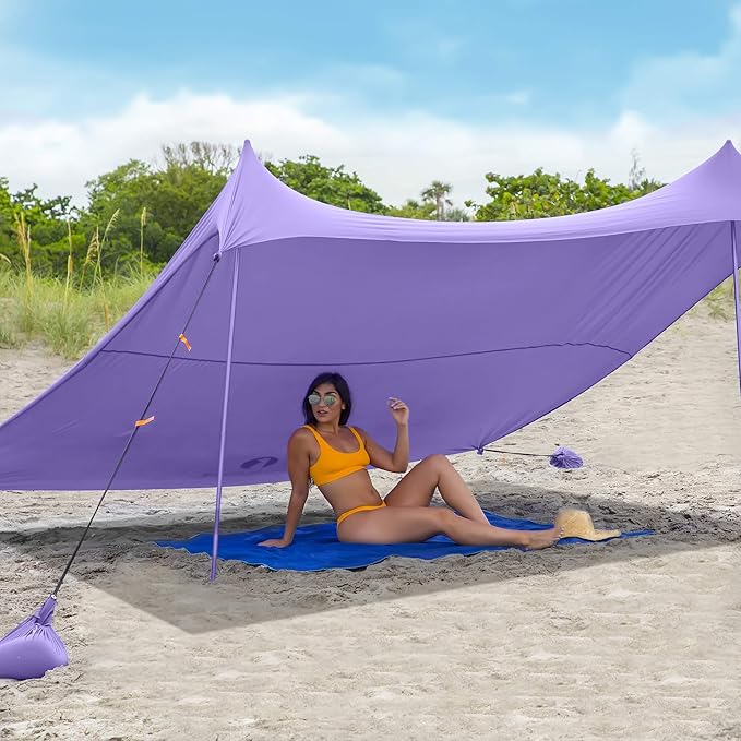 Red Suricata Family Beach Tent & Canopy, UPF50 Sun Shade, 4 Aluminum Poles, Sand Shovel, Large Portable Sun Shelter