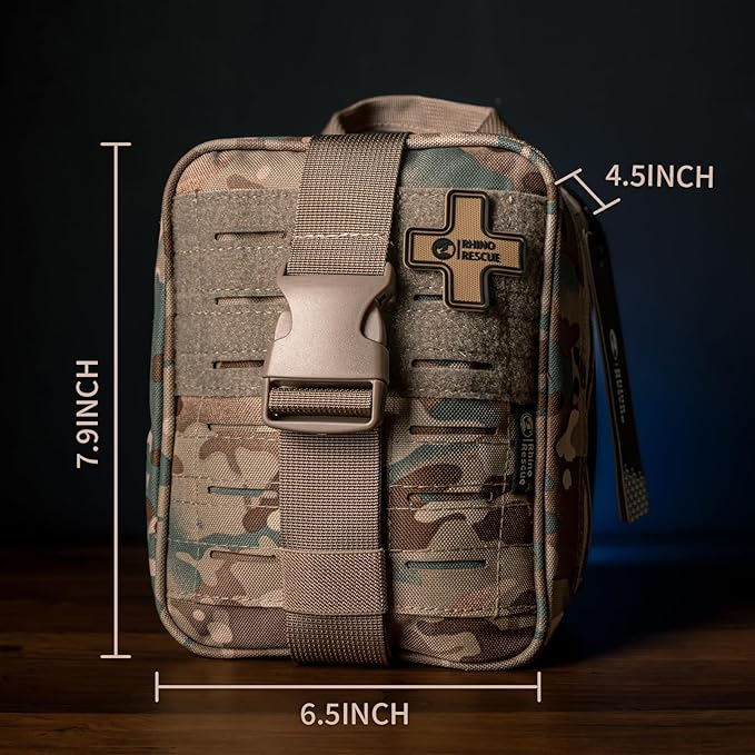 RHINO RESCUE IFAK Trauma Kit with Tourniquet, Tactical First Aid Kit Molle Pouch for Military, Combat, Car, Camping, Hiking, Travel， FSA HSA Eligible (Coyote Brown)