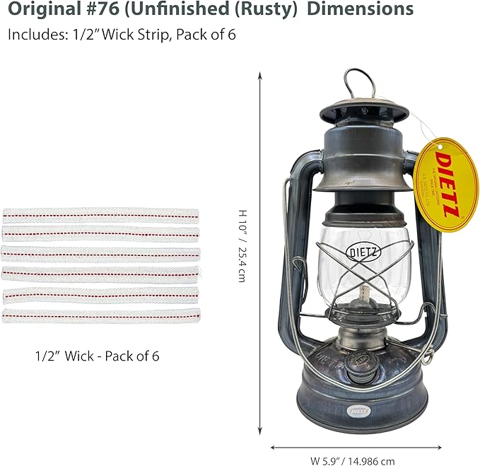 Light of Mine - Dietz #76 Original Unfinished Oil Lantern with 1/2" Replacement Wick Strips (Unfinished)