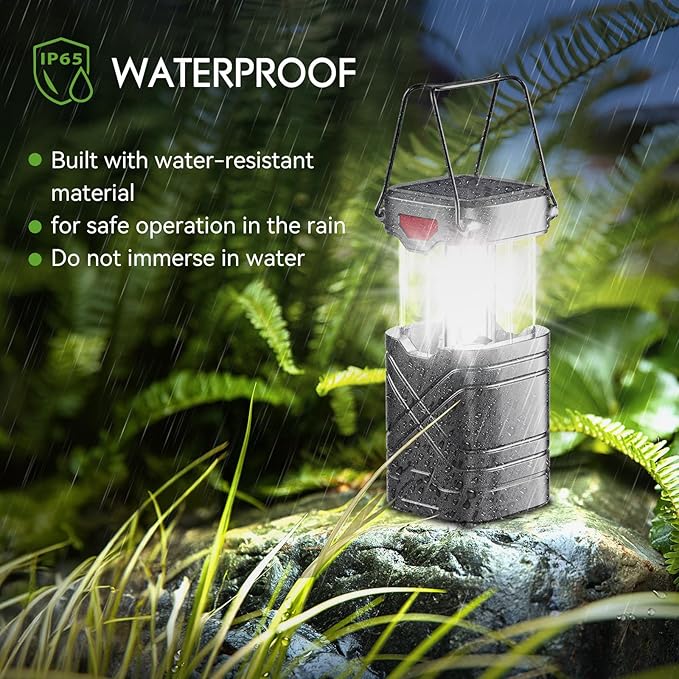 LETMY 4 Pack Camping Lantern, Rechargeable LED Lanterns, Solar Lantern Battery Powered Hurricane Lantern Flashlights with 3 Powered Ways & USB Cable for Emergency, Power Outage, Hurricane Supplies