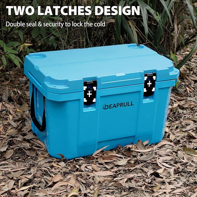 60 Quart Hard Cooler, Insulated Ice Chest Box Holds Ice for up to 6 Days, Portable Cooler with Nylon Rope Handles, Cup Holders, Double Latches for Camping Drink, Beach, Picnic, Fishing, Boat, Barbecue