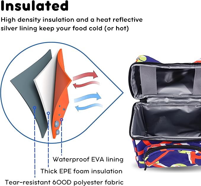 J World Corey Kids Lunch Bag. Insulated Lunch-Box for Boys Girls, Tennisy