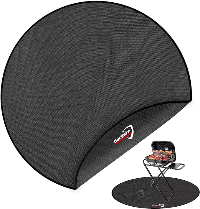 DocSafe 42" Round Fire Pit Mat, 4-Layer Fireproof Under Grill Mat Heat Insulated Indoor Fireplace Pad Protector for Decks,Patios,Grass,BBQ Smoker, Portable Reusable Oil-Proof and Waterproof, Black