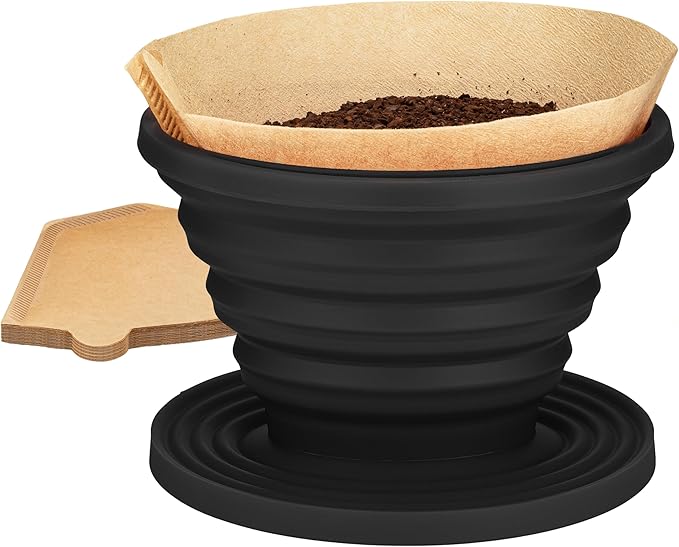 COLETTI Sierra Pour Over Coffee Dripper — Collapsible Pour Over Coffee Dripper — Includes Pack of Paper Filters [Black, Pack of 1]