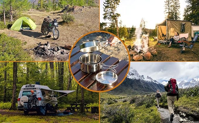 BeGrit Backpacking Camping Cookware Mini Picnic Camping Cooking Mess Kit with Pot and Pan Set for Hiking