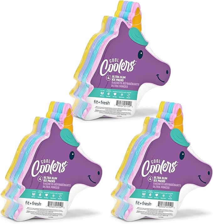 Fit & Fresh Cool Coolers Kids Lunch Box Ice Packs, Slim Ice Packs for Lunch Bags, Lunch Ice Packs Reusable-Multicolored 12 Pack Unicorn