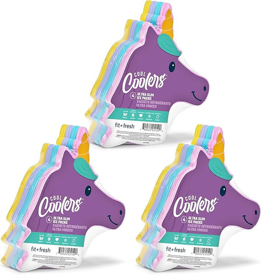 Fit & Fresh Cool Coolers Kids Lunch Box Ice Packs, Slim Ice Packs for Lunch Bags, Lunch Ice Packs Reusable-Multicolored 12 Pack Unicorn