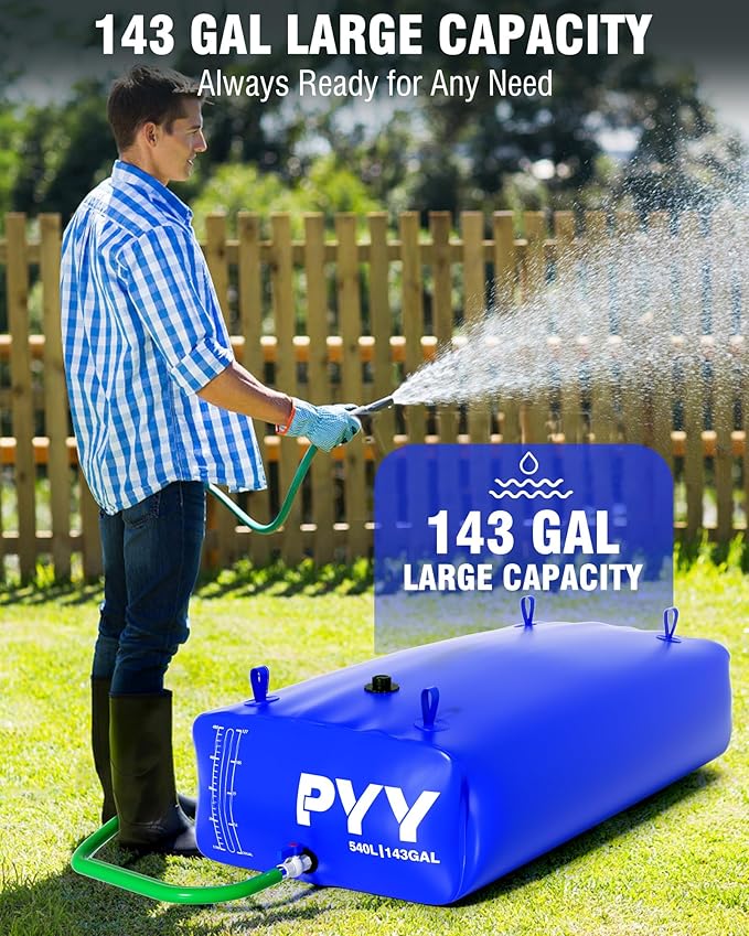 PYY Portable 143 Gallon Water Bladder - Truck Bed,Carrier Cart, Large Water Bob Bathtub Emergency Water Bladders for Outdoor RV & Car Camping,Water Storage Bladder with Spigot,Overflow Kit-Blue 540L