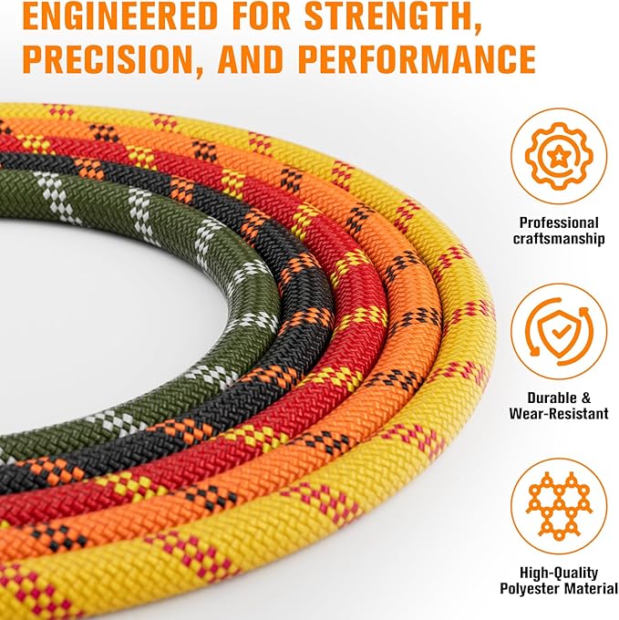 Double Braided Arborist Rigging Rope - 1/2 in X 100 ft 48 Strands Outdoor Pulling Heavy Duty Polyester Bull Rope for Swing Tree Work Camping Rescue Hiking Logging - Orange