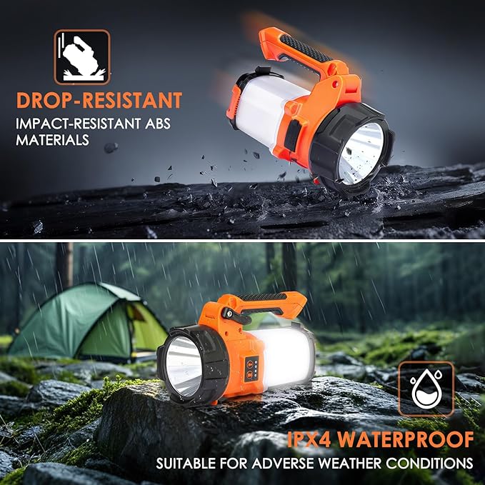 Rechargeable Camping Lantern, 6 Modes LED Flashlight Handheld Spotlight with 2000LM, 4400mAh Power Bank, IPX4 Waterproof Searchlight Work Light for Emergency Hiking Survival Kits