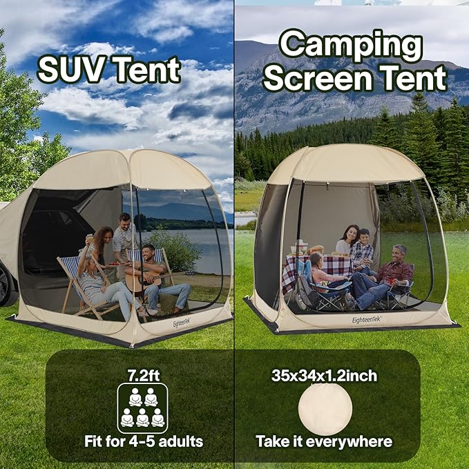 All Weather Camping Screen Tent/SUV Tent, Outdoor Pop Up Tent for Camping with Shelter Mesh & Waterproof PVC, Instant Tent Screen House Portable for Car SUV Van Camping