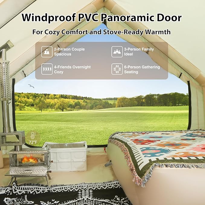 2025 Upgraded 100% Waterproof Inflatable Camping Tent, Large Blow-Up Air Tent, No Assembly Needed Luxury Glamping House, Oxford Fabric