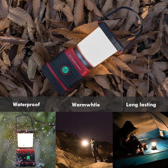 Weltool L1 3000K Warm White Portable LED Camping Lantern Dimmable with Red Light S.O.S Waterproof Shockproof for Hiking, Emergencies, Hurricanes, Outages, Hardware 3 D Alkaline Battery Operated