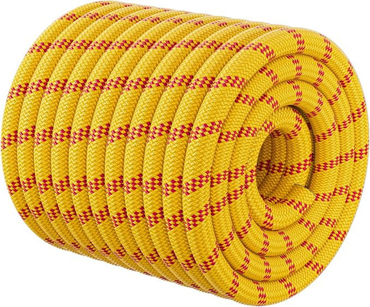 Double Braided Arborist Rigging Rope - 1/2 in X 100 ft 48 Strands Outdoor Pulling Heavy Duty Polyester Bull Rope for Swing Tree Work Camping Rescue Hiking - Yellow