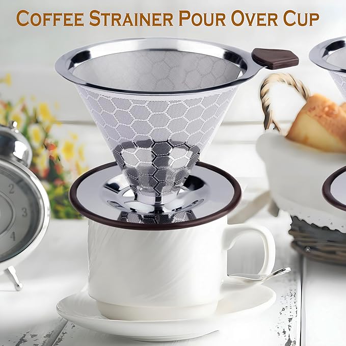 Pour Over Coffee Dripper 1-4 Cup 800 Mesh Inner Mesh ClothReusable Pour Over Filter Stainless Steel Filte for Home Travel Office Easy to Clean Paperless pour over maker Perfect for Father's Day gifts